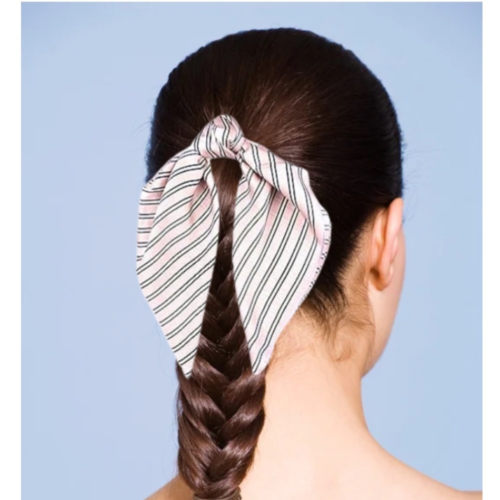 Pink Hair Scarf With Yellow Stripes